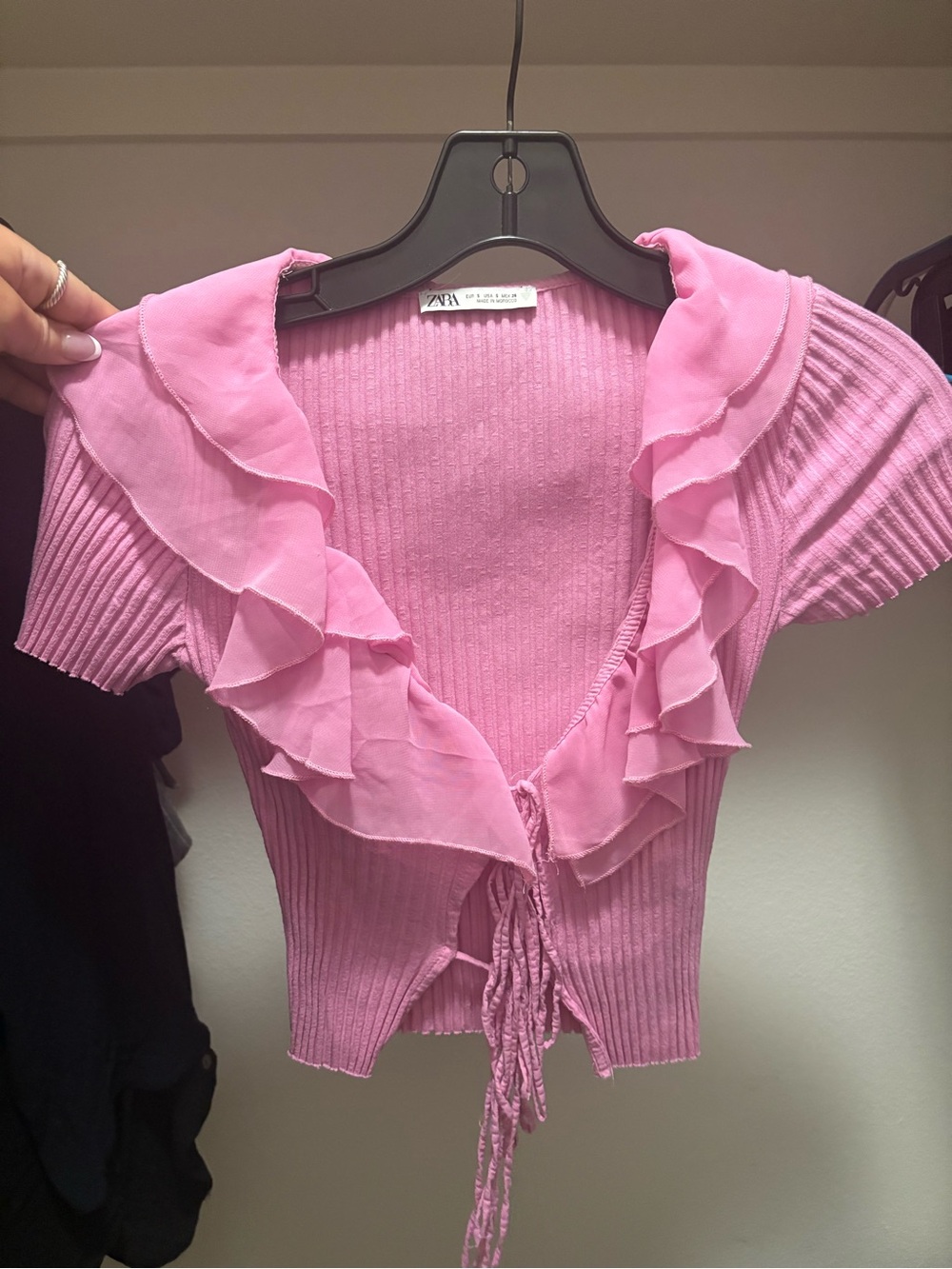 Zara Pink Ruffle Tie-Front Crop Top